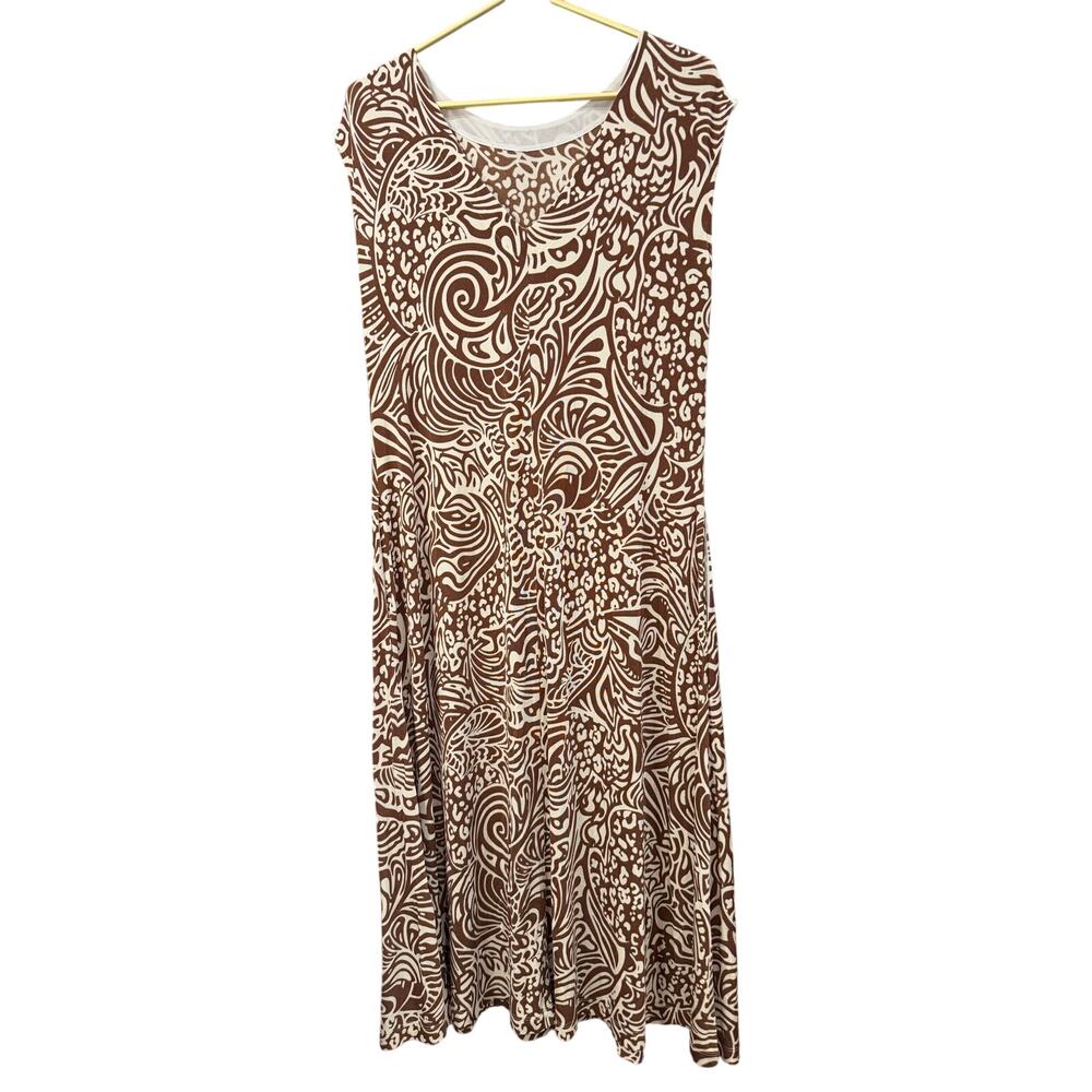 Chicos Travelers Dress 0 Small 4 6 Brown Paisley Animal Print Sleeveless Maxi - Picture 3 of 7